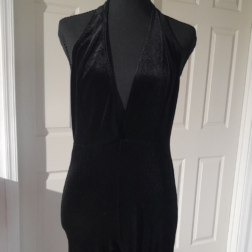 Bozzolo Stretch  Black Velvet Halter Jumpsuit
